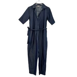 Eshakti Jumpsuit Pant Women Medium 8 Blue Chambray 1/2 Sleeve Zip Front Casual